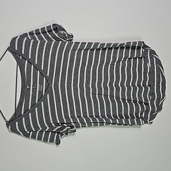 American Eagle soft & sexy small gray and white striped short sleeve shirt - Picture 1 of 6